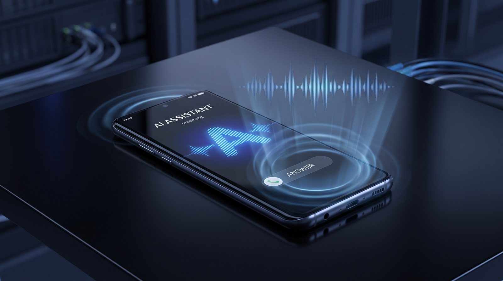 An AI voice agent answering an incoming phone call on a smartphone